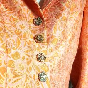 ECI New York Orange/Gold Floral Jacket. Beautiful Rhinestone Button Snaps. Sz 10